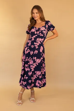 Taylor Navy & Pink Print Dress Stylish Line Lightweight Feel