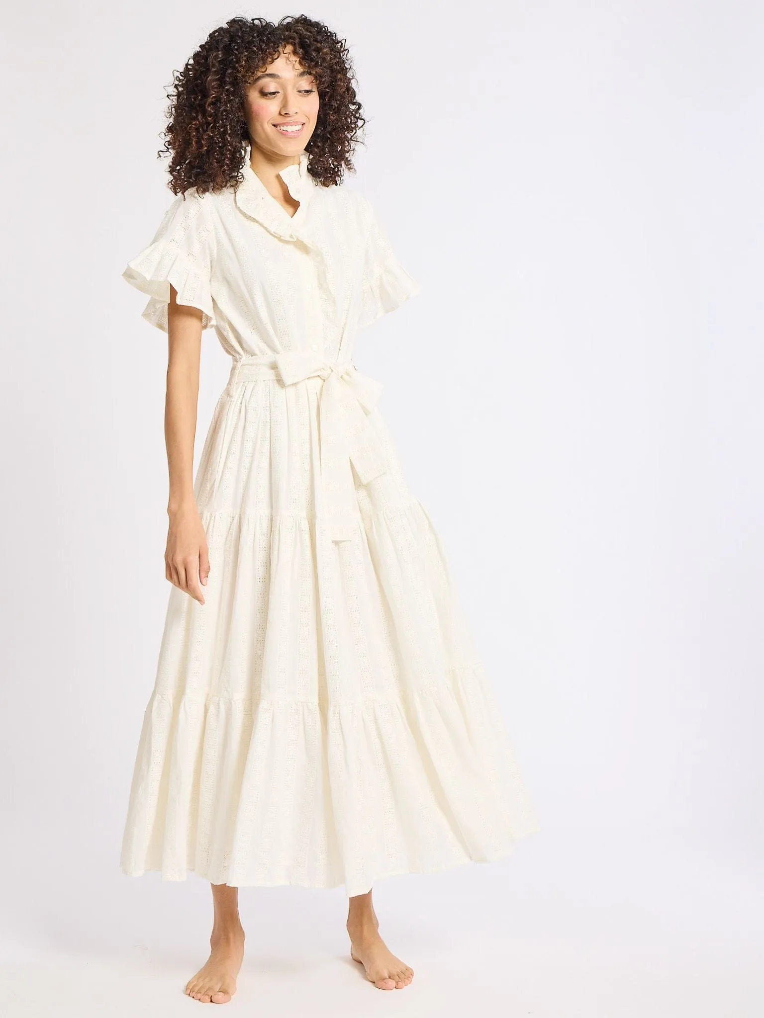 Victoria Dress in Ivory Eyelet Simple Texture