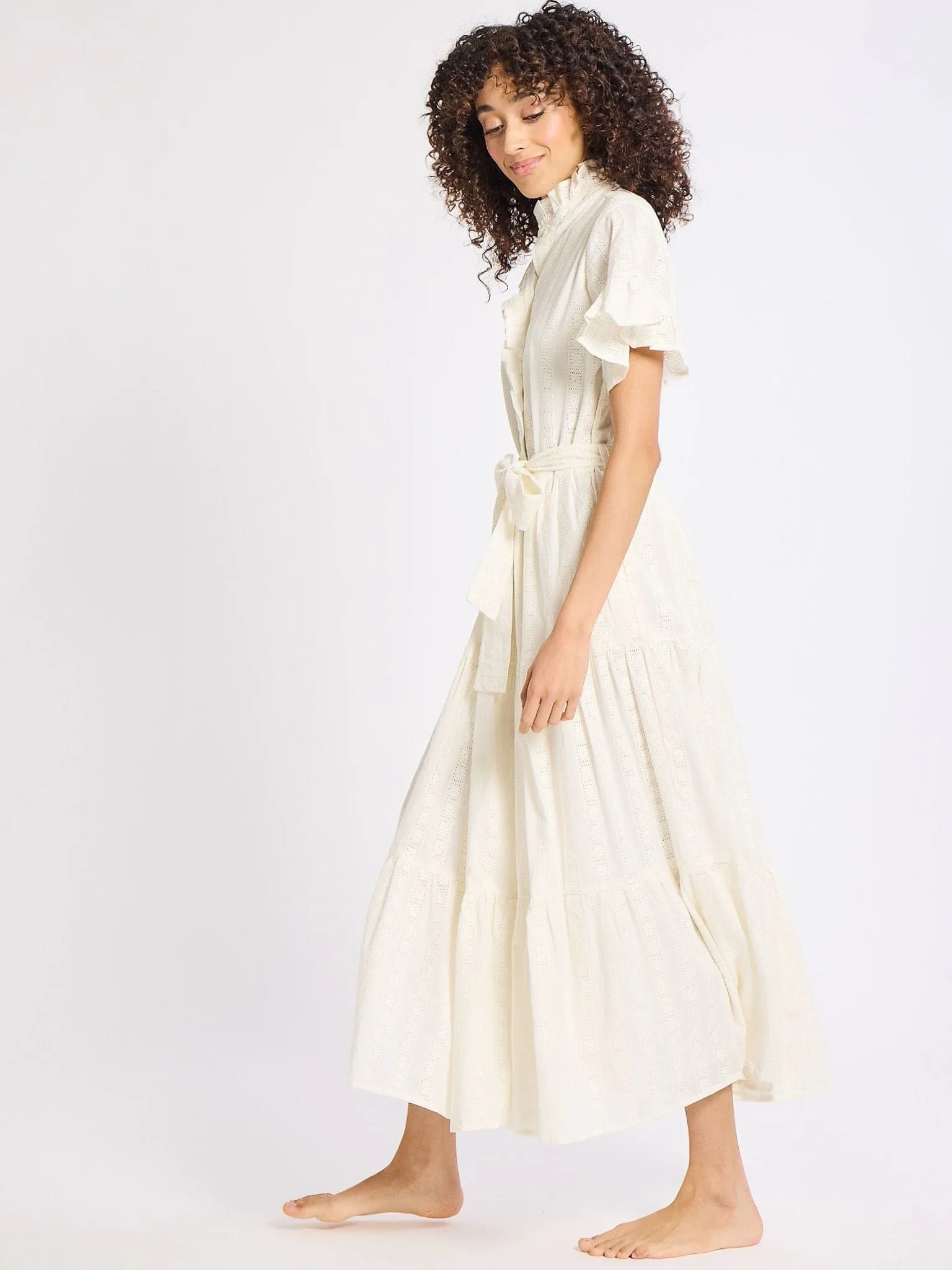 Victoria Dress in Ivory Eyelet Skirt Flare Mature Glam