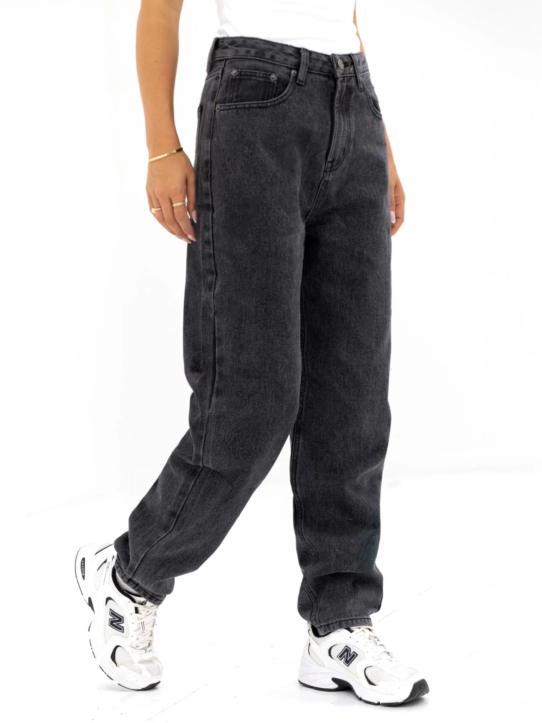 Blakely Mom Jeans - Washed Black Secure Closure System