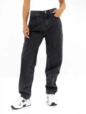 Blakely Mom Jeans - Washed Black Flexible Fabric Couple Look Smooth