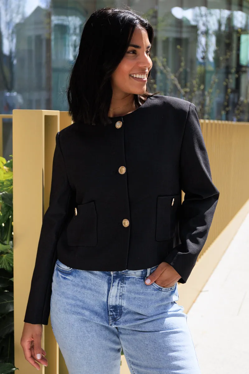 Alice Black Buttoned Blazer Ergonomic Mobility Cut