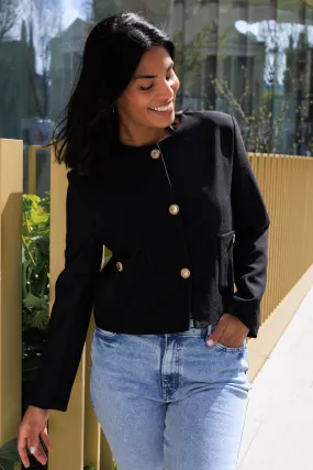 Alice Black Buttoned Blazer Commuter Friendly Look Water Resistant Coat