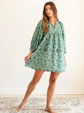 Daisy Dress in Jade Floral Urban Cool Satin Finish
