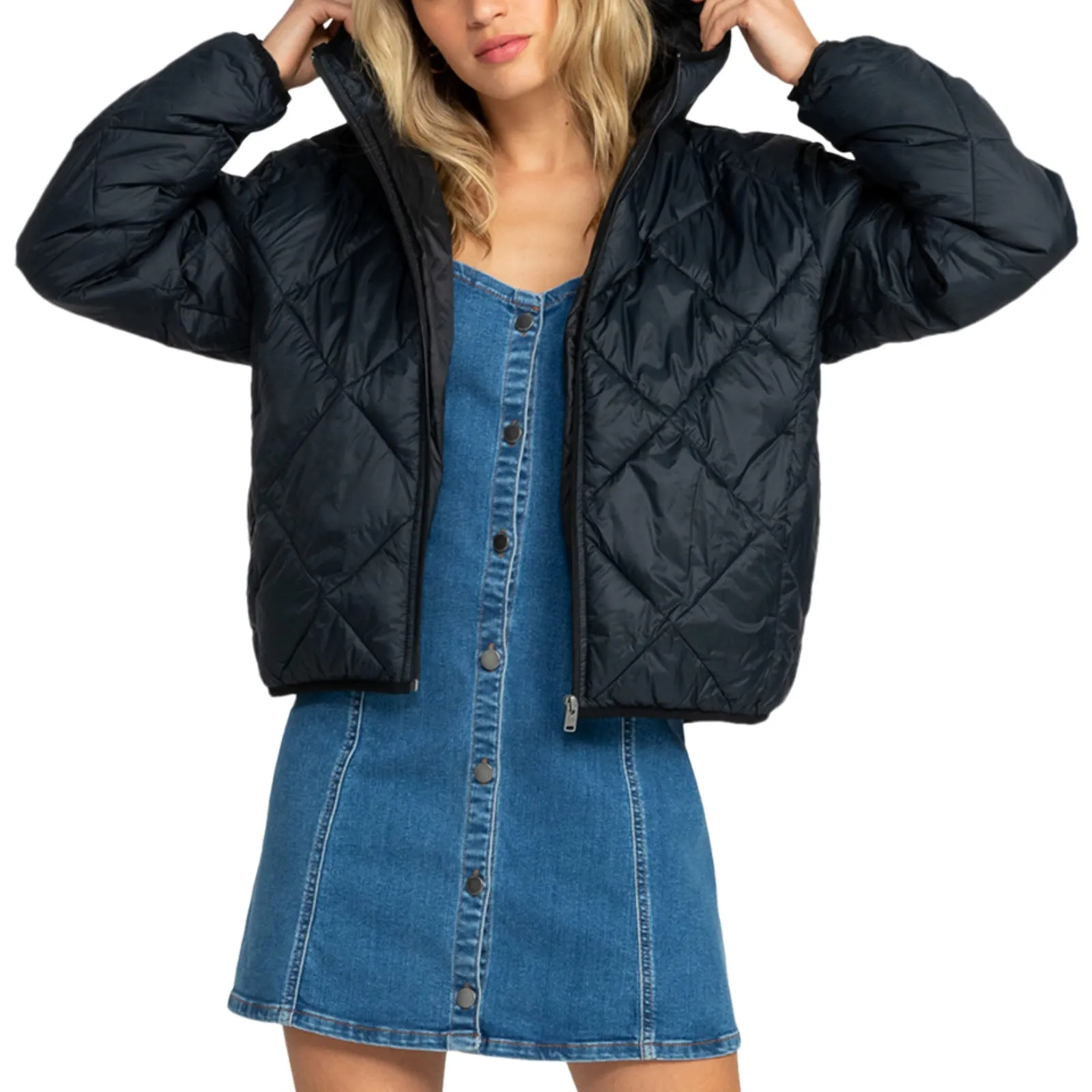 Smart Casual Piece Frictionless Lining Roxy Womens Wind Swept Hooded Packable Padded Jacket