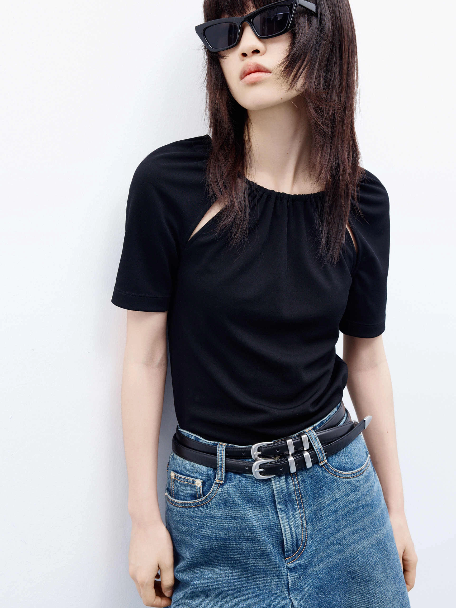 Quick Release Fabric Slim Fit Cutout Top