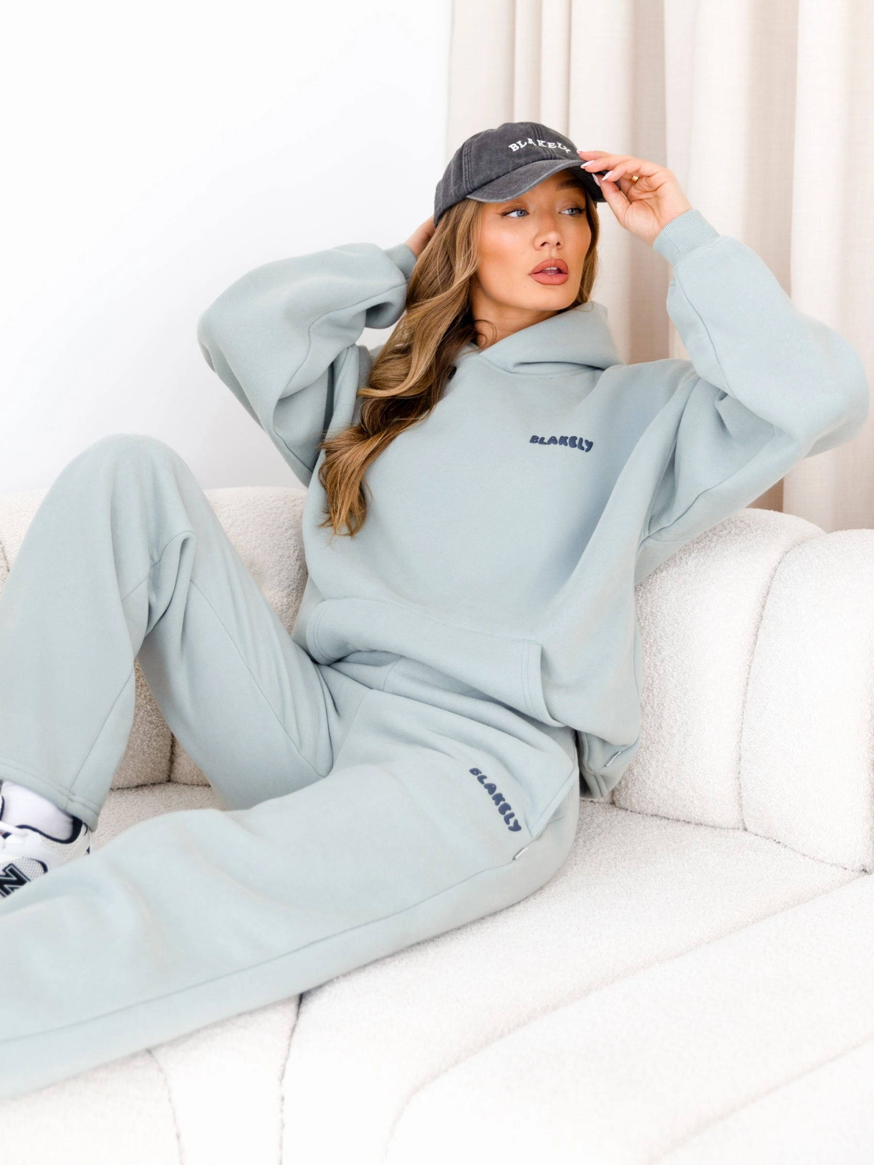 Sleek lines Cloud Print Wide Leg Sweatpants - Mineral Blue