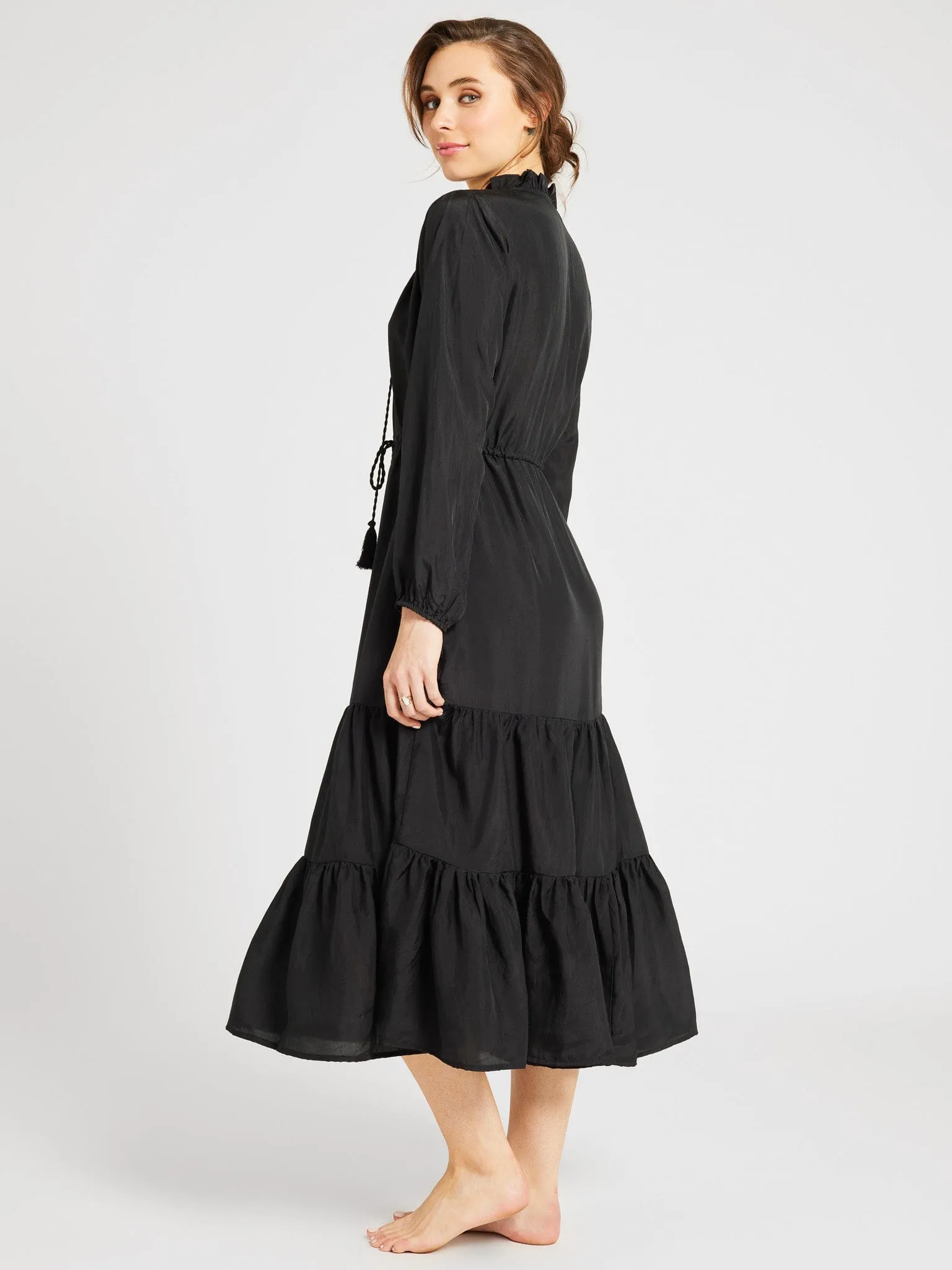 Astrid Dress in Black Silk Comfortable Silhouette Versatile Layering