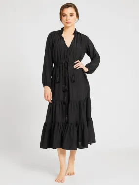 Astrid Dress in Black Silk Stylish Line