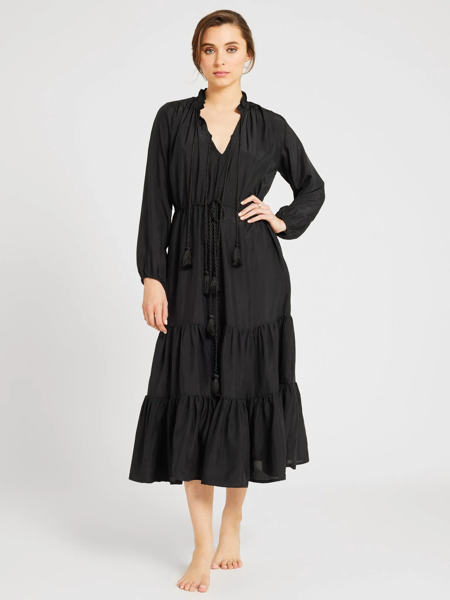 Astrid Dress in Black Silk Stylish Line