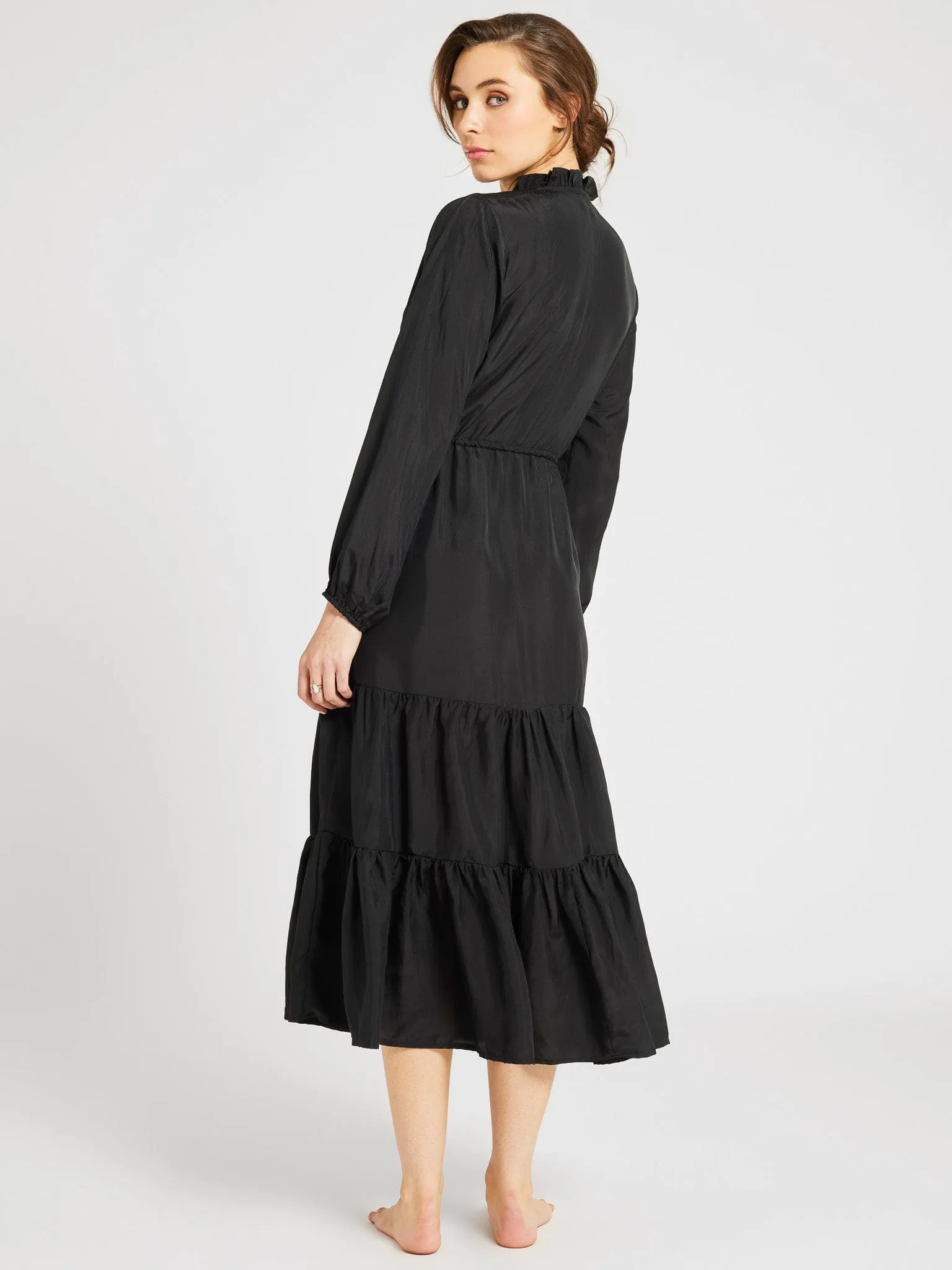 Gloss Accent Astrid Dress in Black Silk