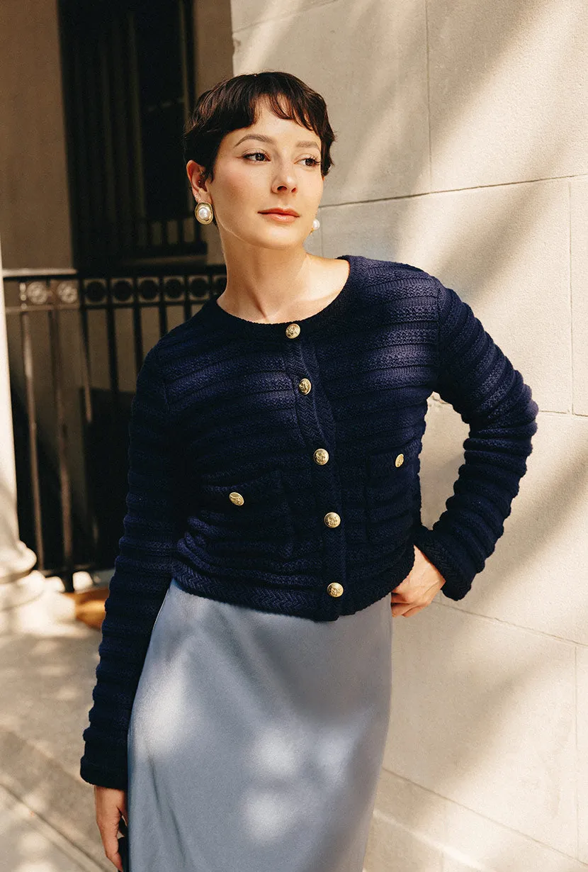 Bonded seams Waterproof Zipper Cindy Cotton Cardigan - Navy