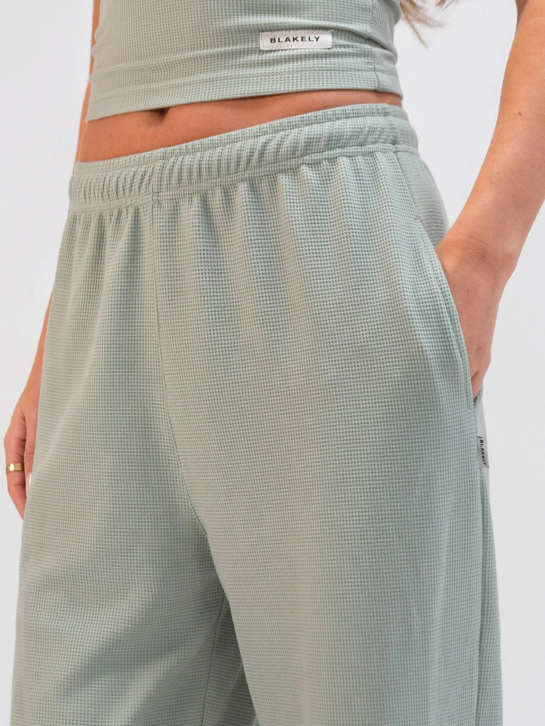 Go To Look Soft Waffle Trousers - Sage Green