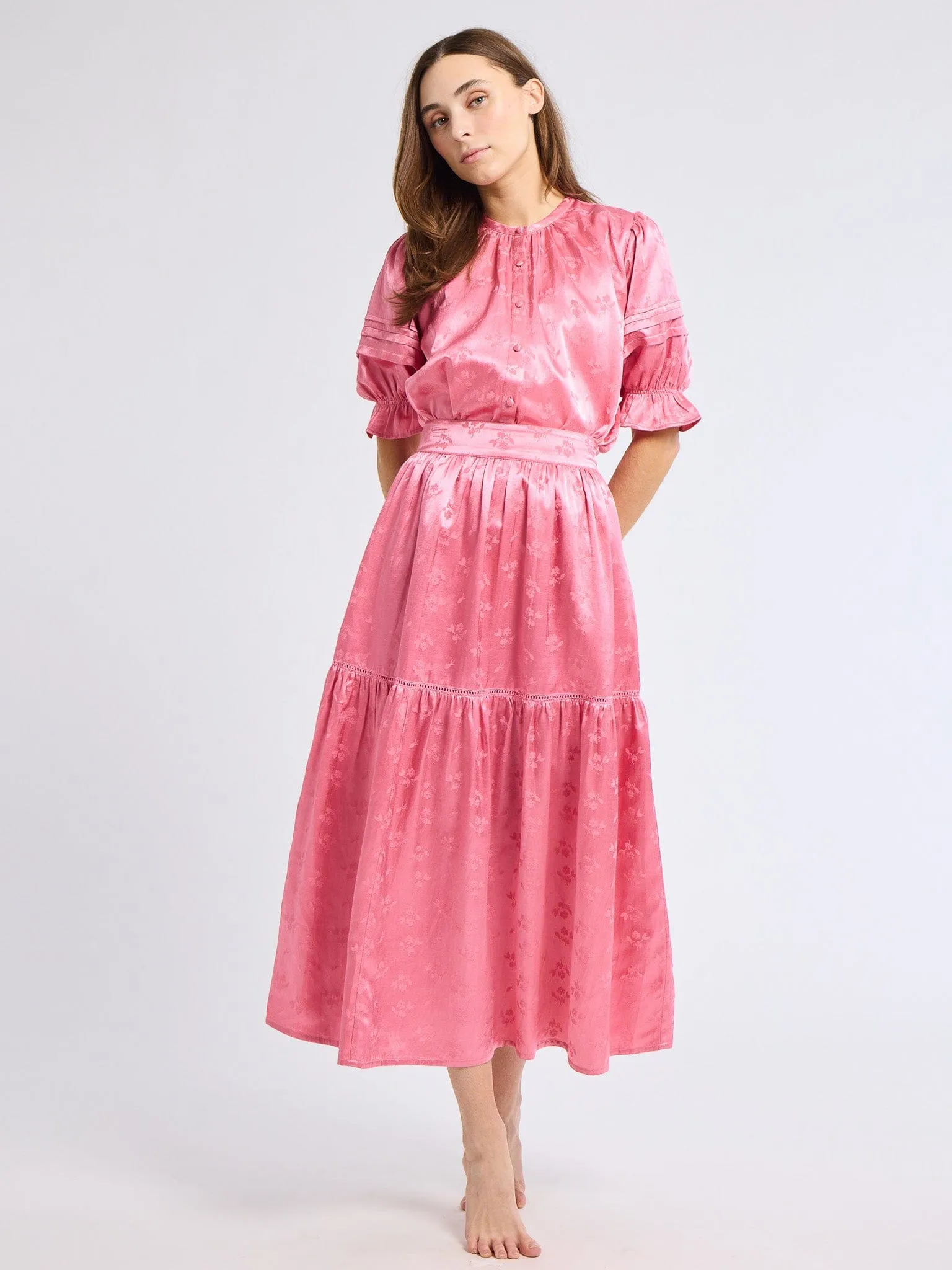 Betty Skirt in Geranium Statement Fashion Fringe Detail