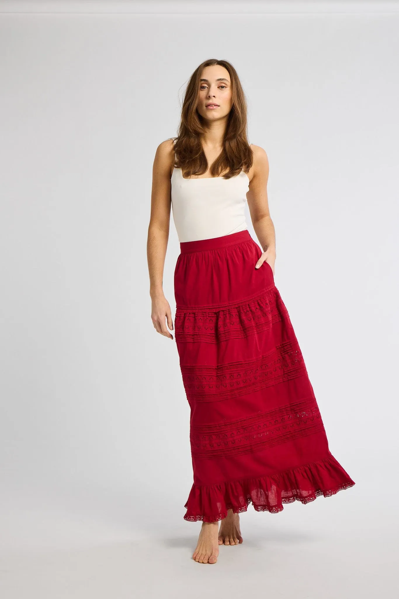 Leni Skirt in Cherry Lace yoga session