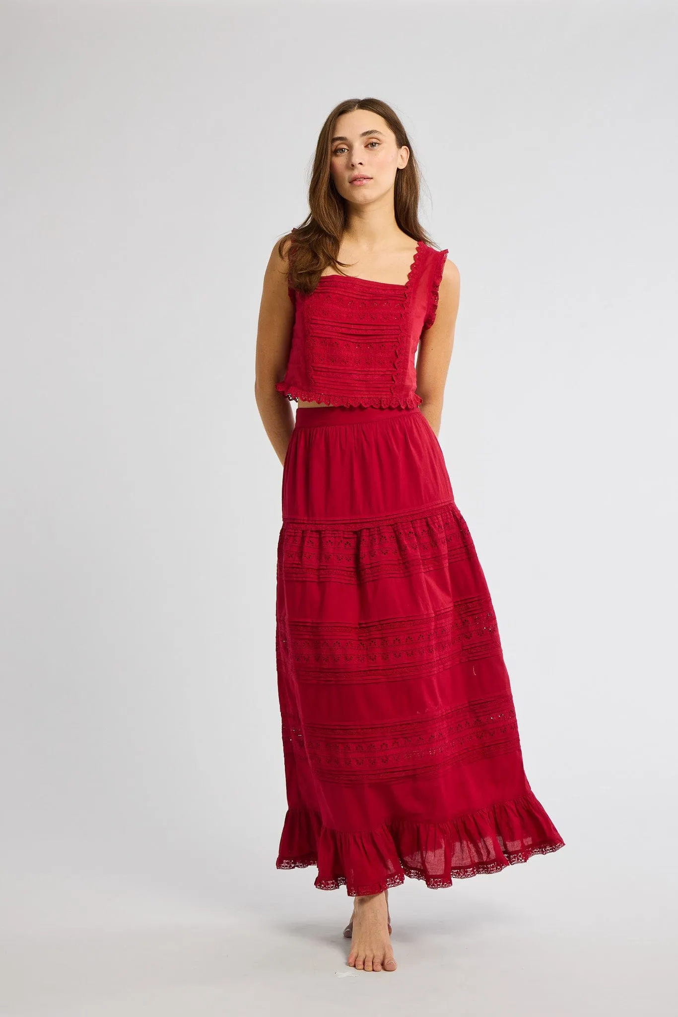 Split hem Leni Skirt in Cherry Lace