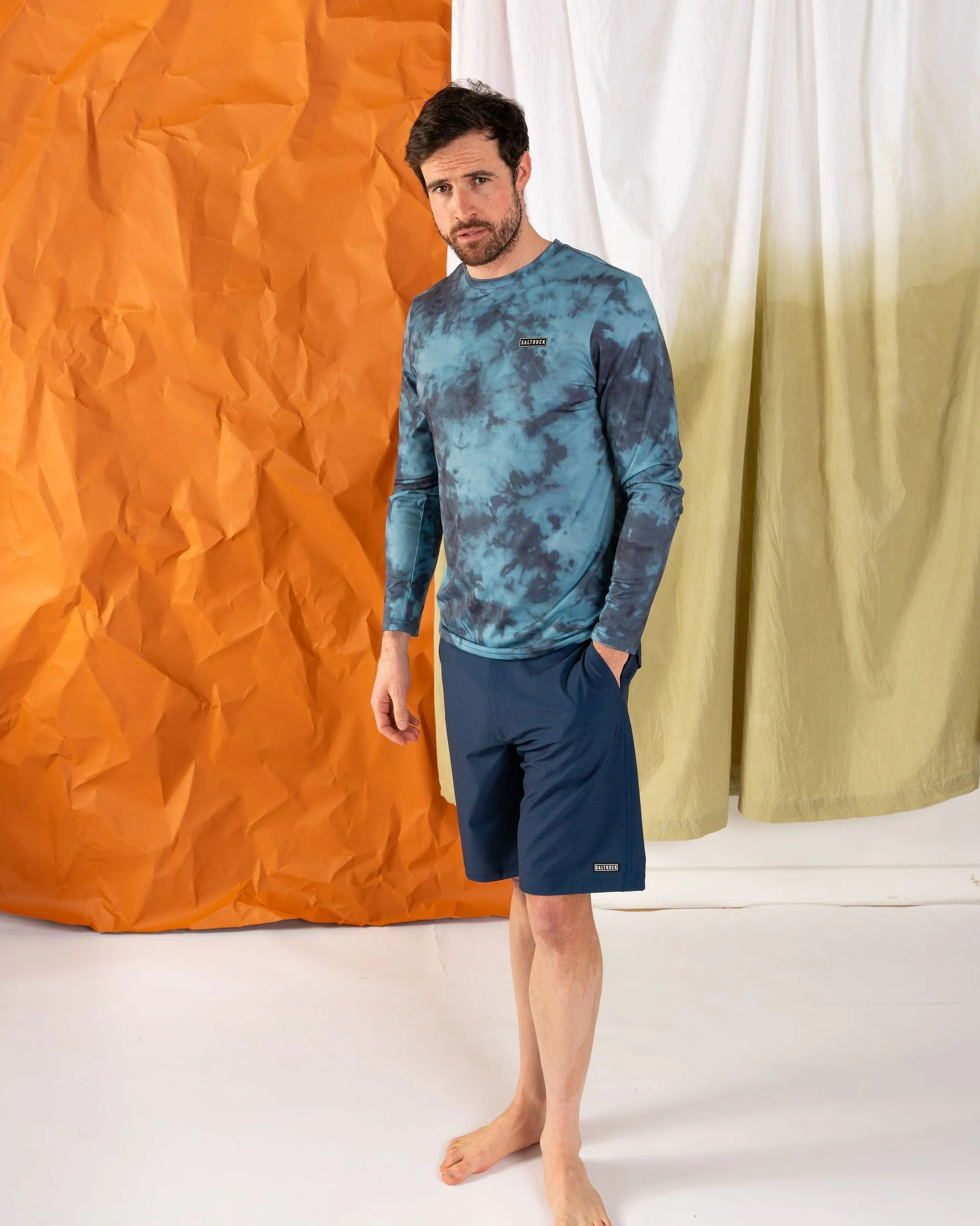 Rebalance Hybrid - Mens UPF 50  Long Sleeve T-Shirt - Blue Simple yet stylish Classic Layer Wear