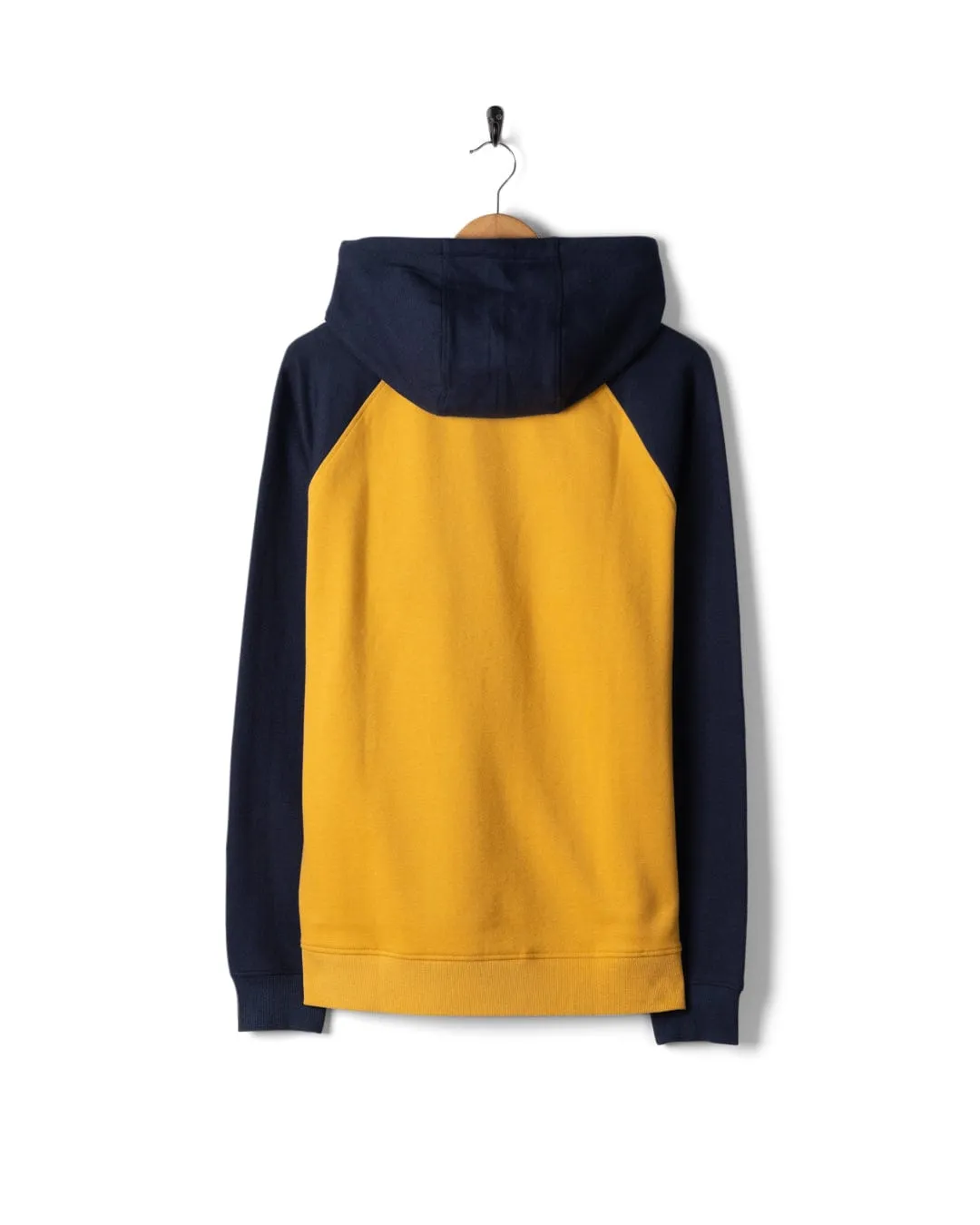 Pitcher Raglan - Mens Pop Hoodie - Yellow/Blue Minimal Design Snuggly Comfort