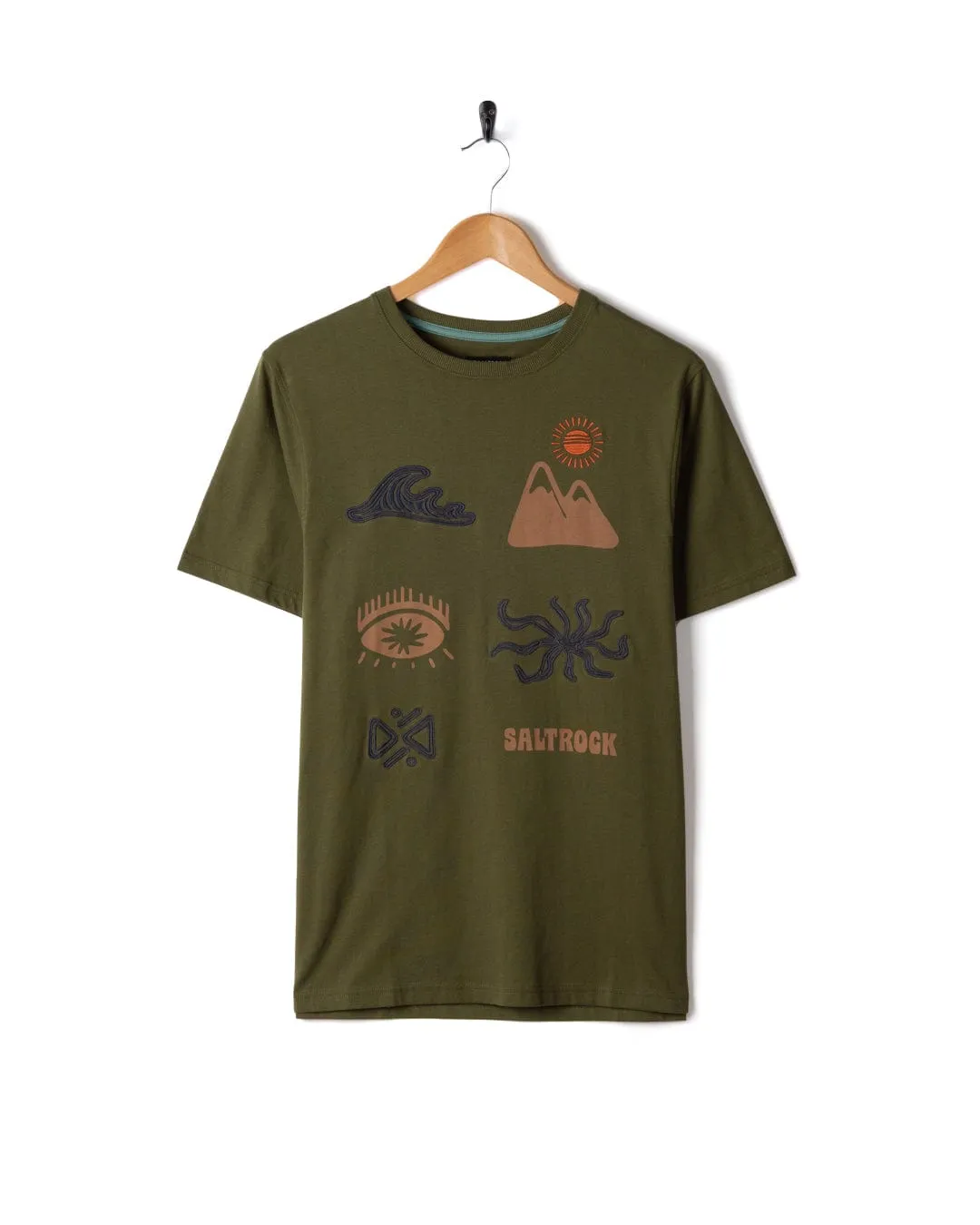 Block Icons - Mens Short Sleeve T-Shirt - Green Athletic Comfort Wear Chic Cut
