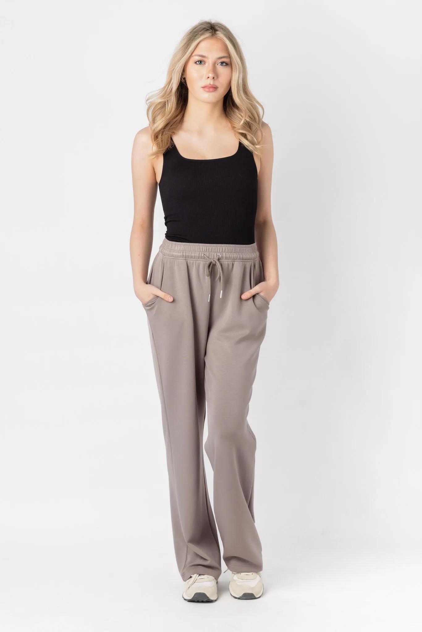 Distressed finish ripstop fabric Soft Modal Wide-Leg Pant