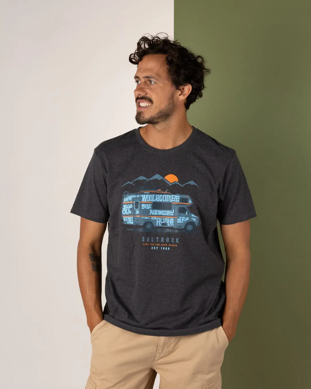 Motorhome - Mens Short Sleeve T-Shirt - Grey easy to pair DropShoulderDesign