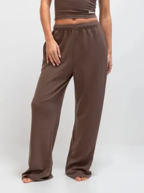 No Fuss Fit High Quality Holiday Vibes Winter Warmth Soft Waffle Trousers - Brown