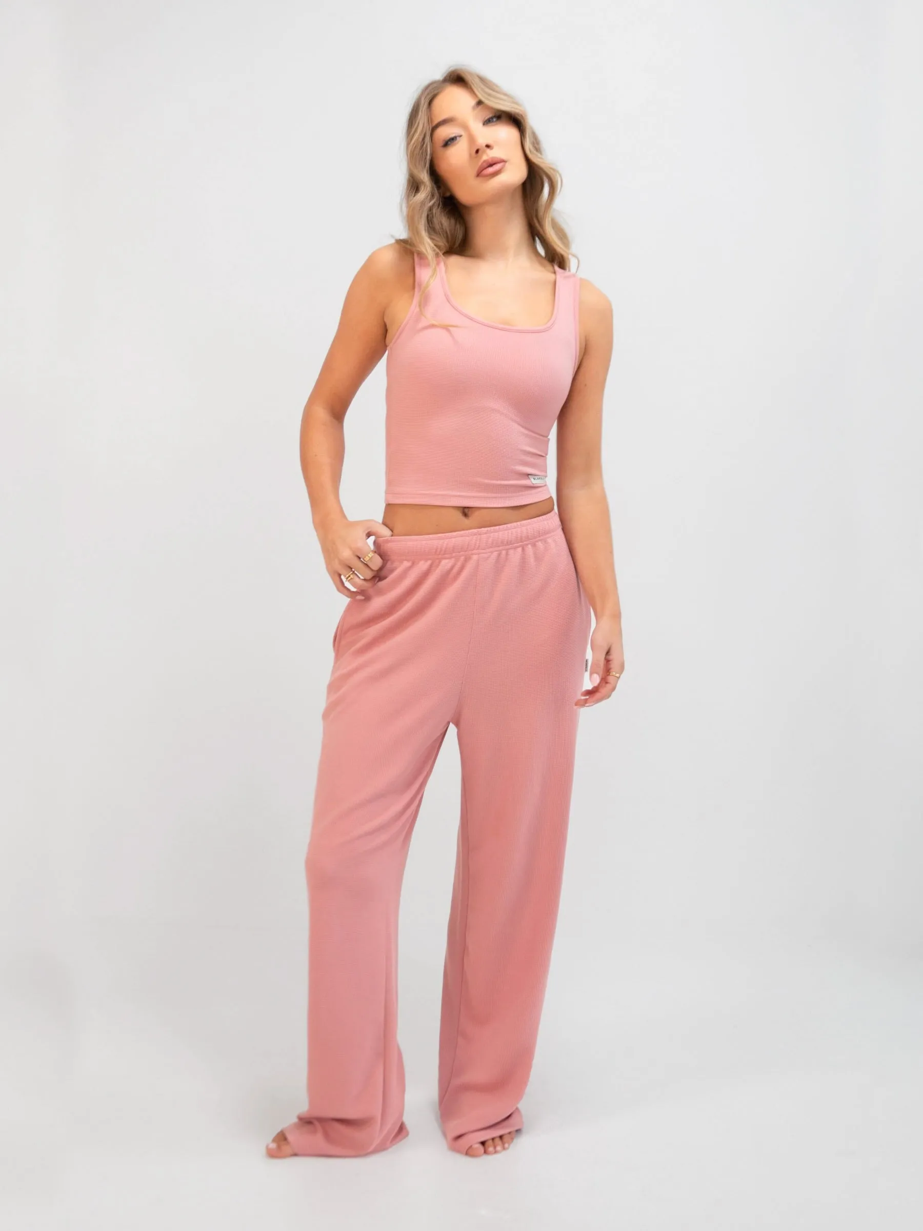 Classic Wear Textured Soft Waffle Trousers - Rose Pink