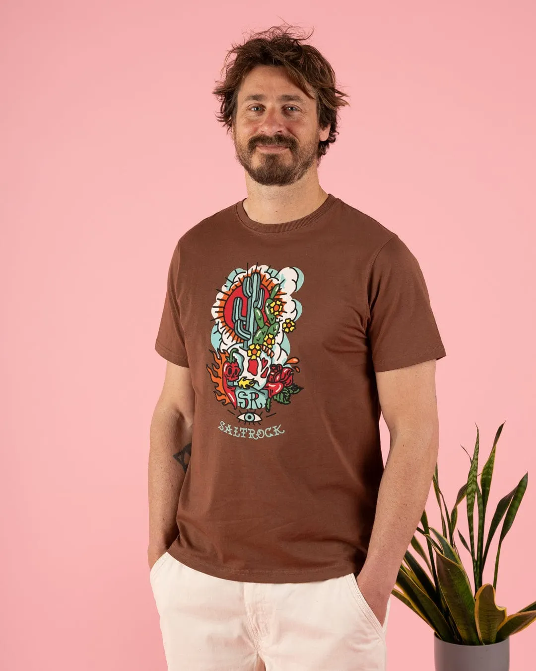 Cactus Flame - Mens T-Shirt - Brown Button Down Flattering Shape