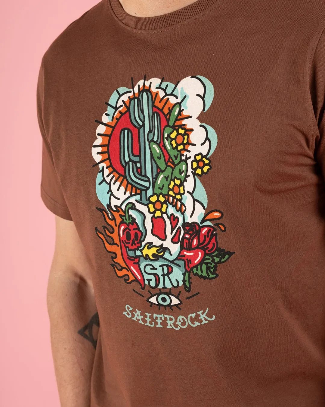 Chic Vibes Set In Sleeve Cactus Flame - Mens T-Shirt - Brown