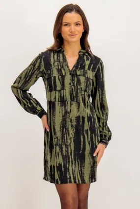 Easy Layers Dalina Green & Black Print Shirt Dress