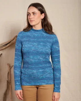 Quick Dry Fit Soft and Stylish Space Dye Brooklyn - Womens Funnel Neck Top - Blue