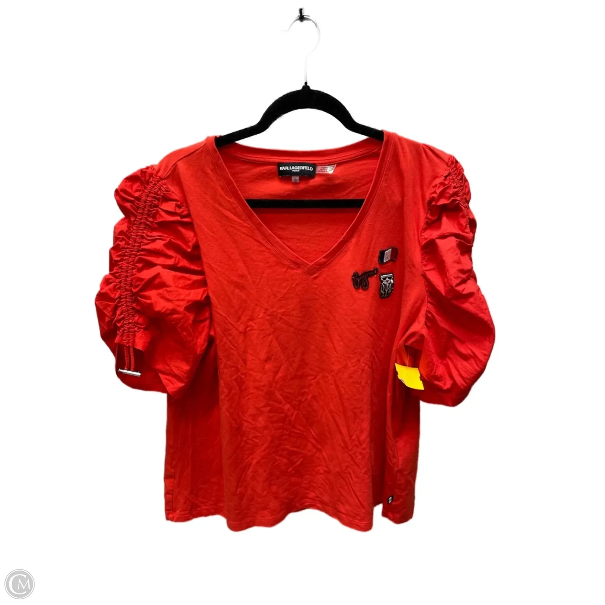 Abstract print Top Short Sleeve Designer By Karl Lagerfeld In Orange, Size: Xl