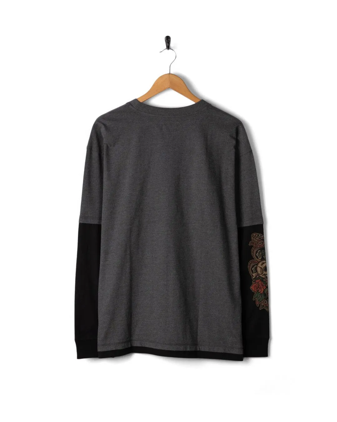 Shaka Tattoo - Mens Oversized Long Sleeve T-Shirt - Dark Grey Micro Perforated Fabric Comfortable Stretch