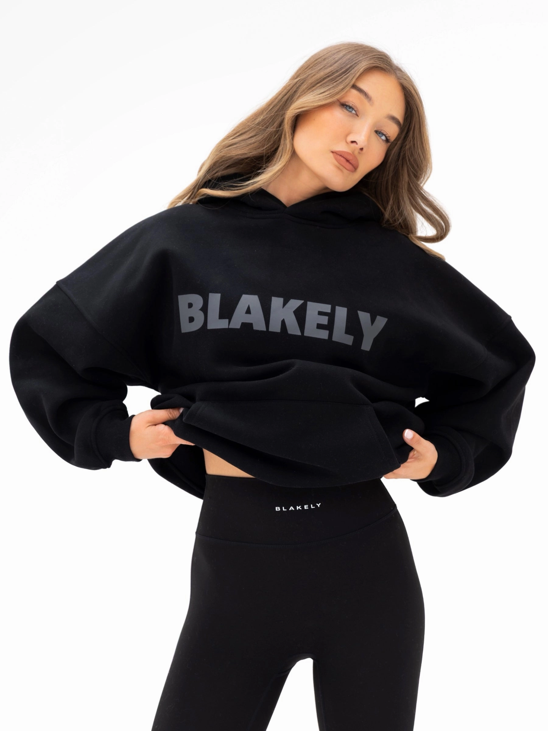 V neck Street Comfort Studio Oversized Hoodie - Tonal Black