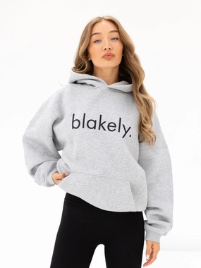 Logo Oversized Hoodie - Marl Grey Adjustable Fit Sporty Comfort
