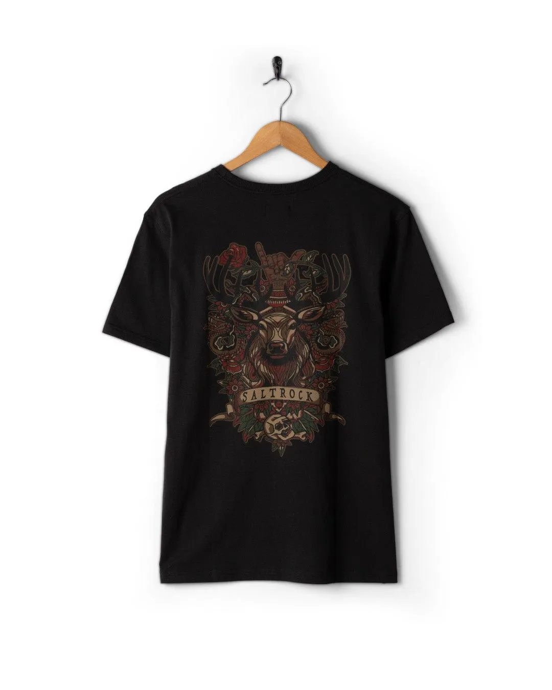 Timeless Style Beach relaxation Stag Tattoo - Mens Short Sleeve T-Shirt - Black