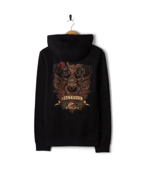 Warm Hug Stag Tattoo - Mens Zip Hood - Black