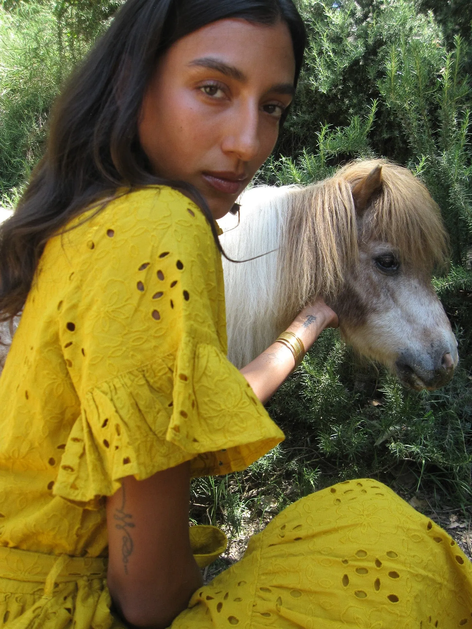 Victoria Dress in Marigold Eyelet Statement Look Minimal Tone