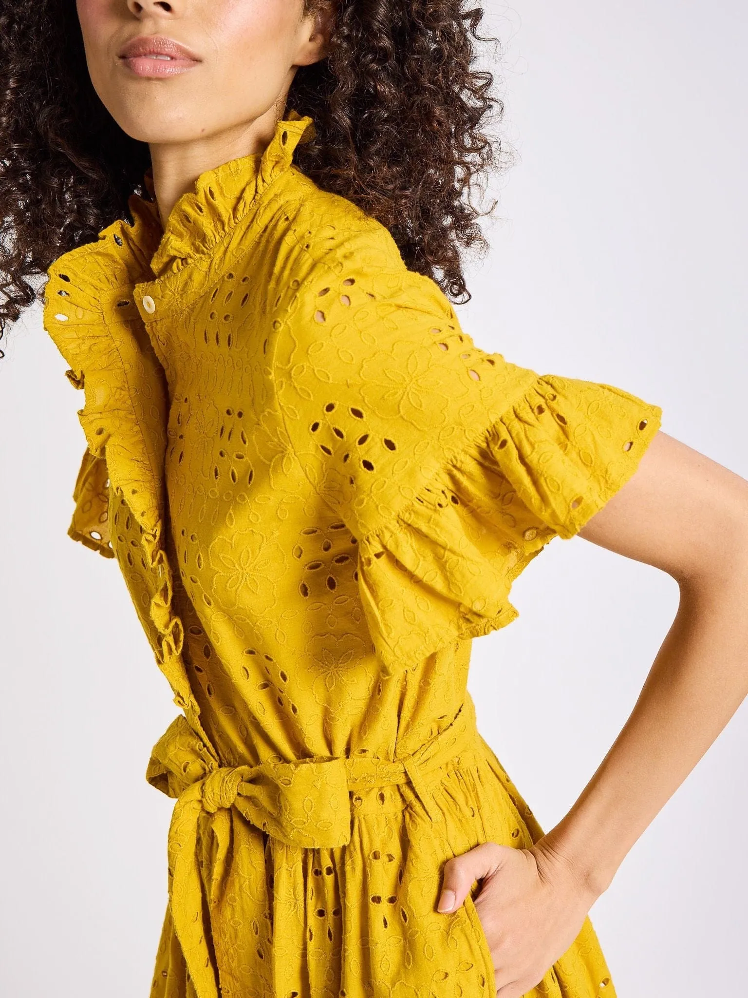 Victoria Dress in Marigold Eyelet Sleek Outline