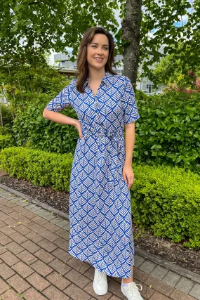 Starr Surf Blue Print Midi Shirt Dress Soft Presence Soft Appeal