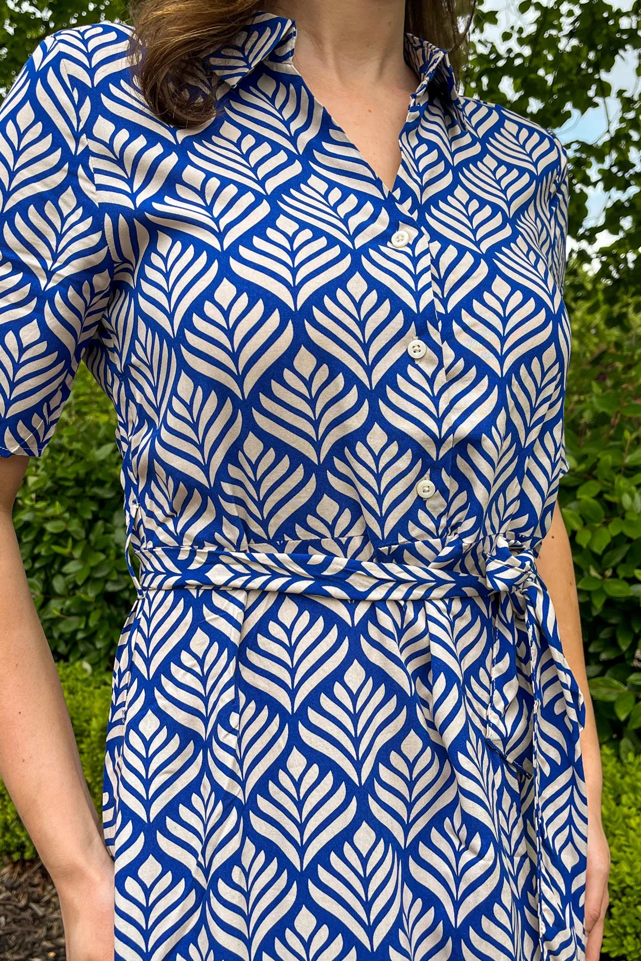 soft look Starr Surf Blue Print Midi Shirt Dress