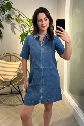 FadeResistantColor Statement-Piece Rose Medium Blue Denim Short Sleeve Dress