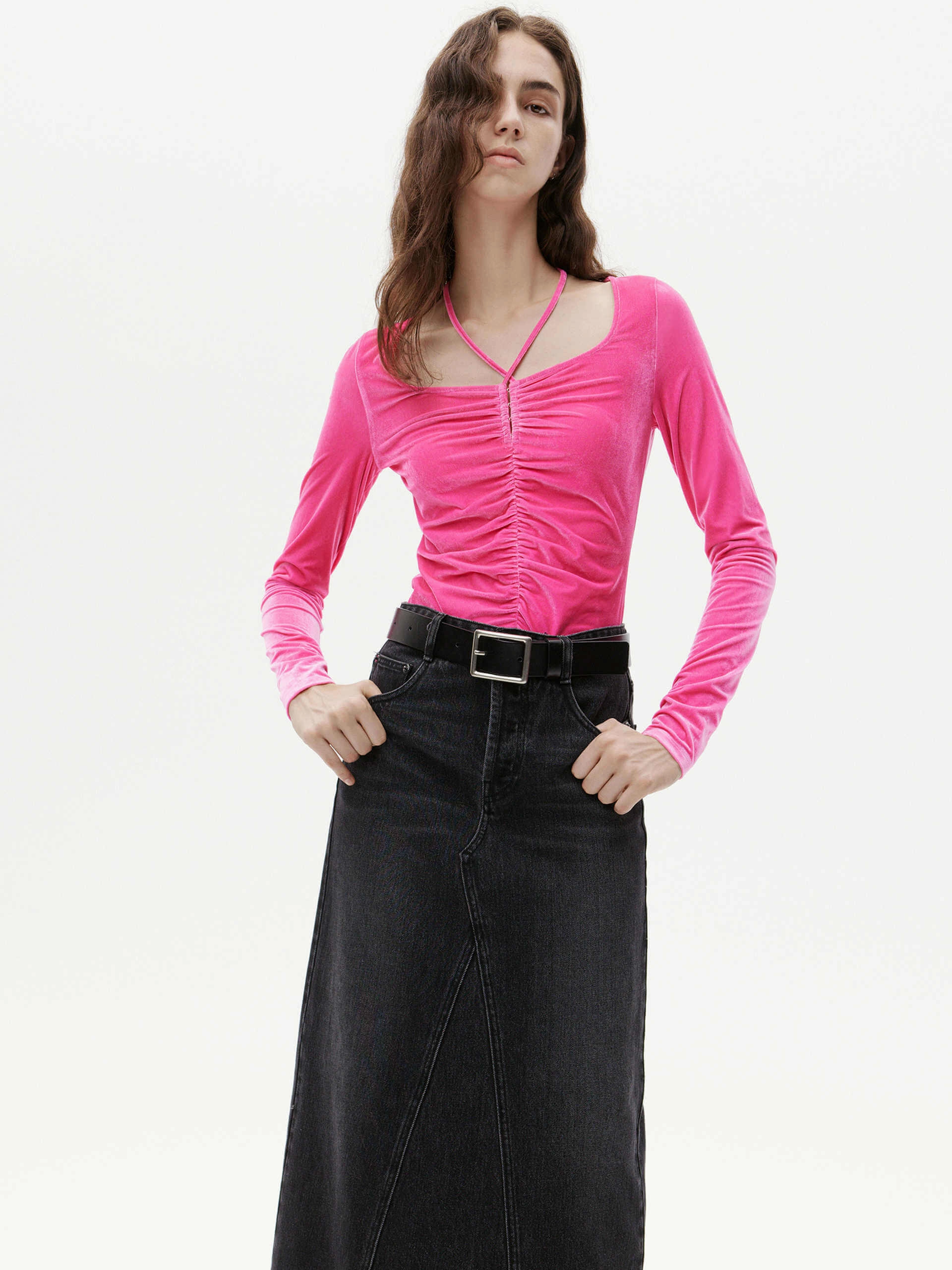 Flexible Hem Bands Enhanced Breathability Square Collar Pleated Top