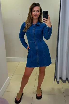 Nise Blue Denim Zip Dress Clasp-Closure