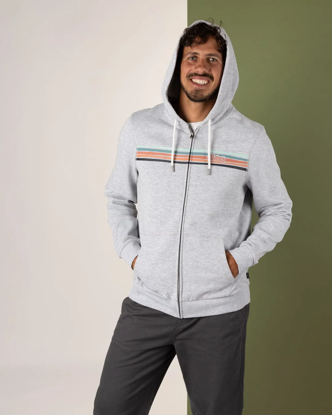 Torn Stripe - Mens Zip Hoodie - Grey Microfiber Insulation
