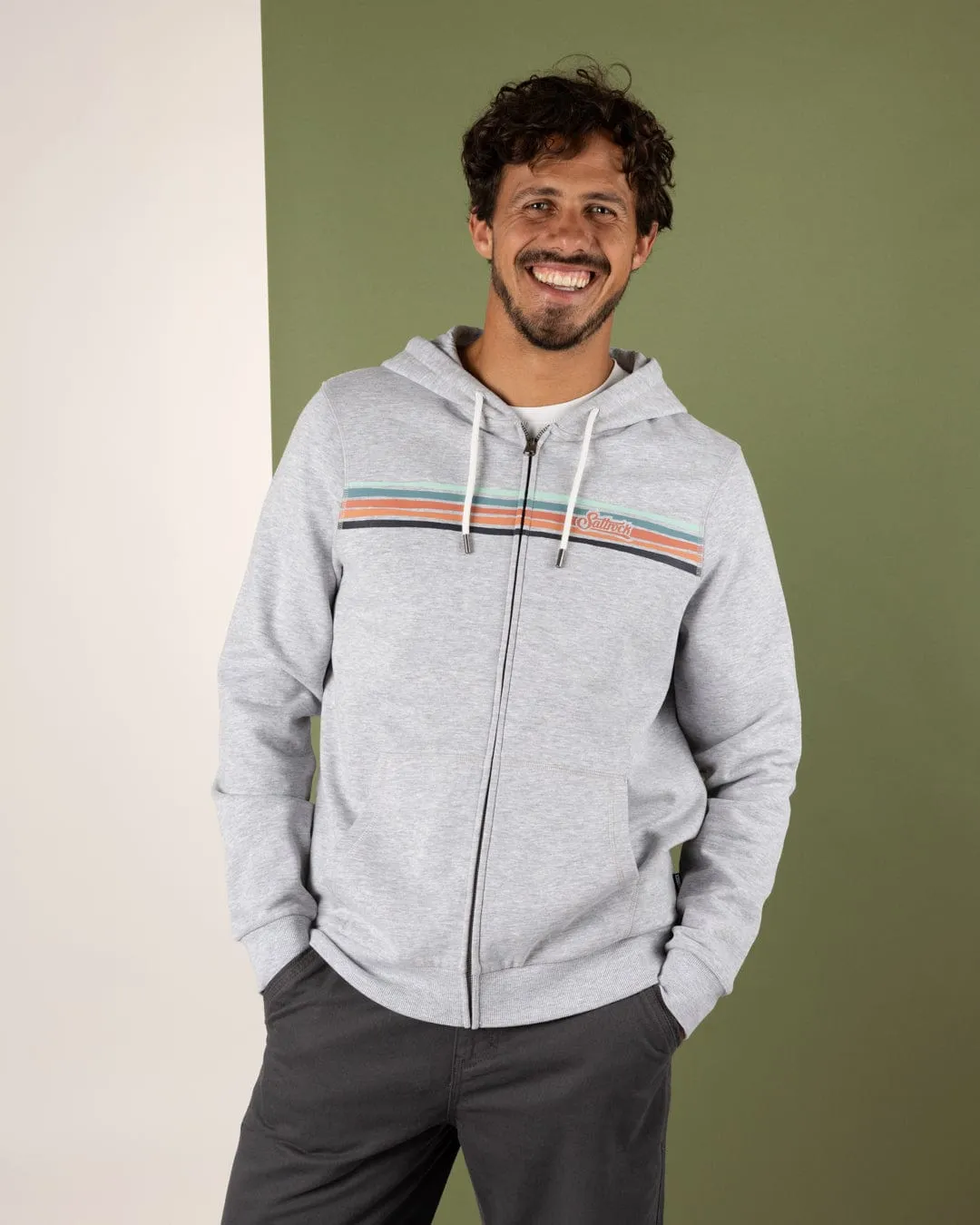 Quick Knit Torn Stripe - Mens Zip Hoodie - Grey
