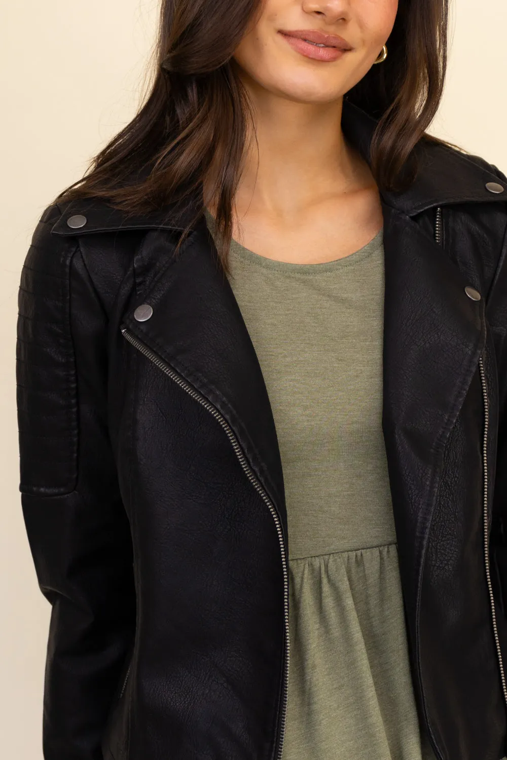 Rebel Black Biker Jacket Reinforced Elbow Padding Soft Texture