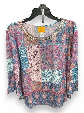 Ribbed Trims Top 3/4 Sleeve By Ruby Rd In Multi-colored, Size: L