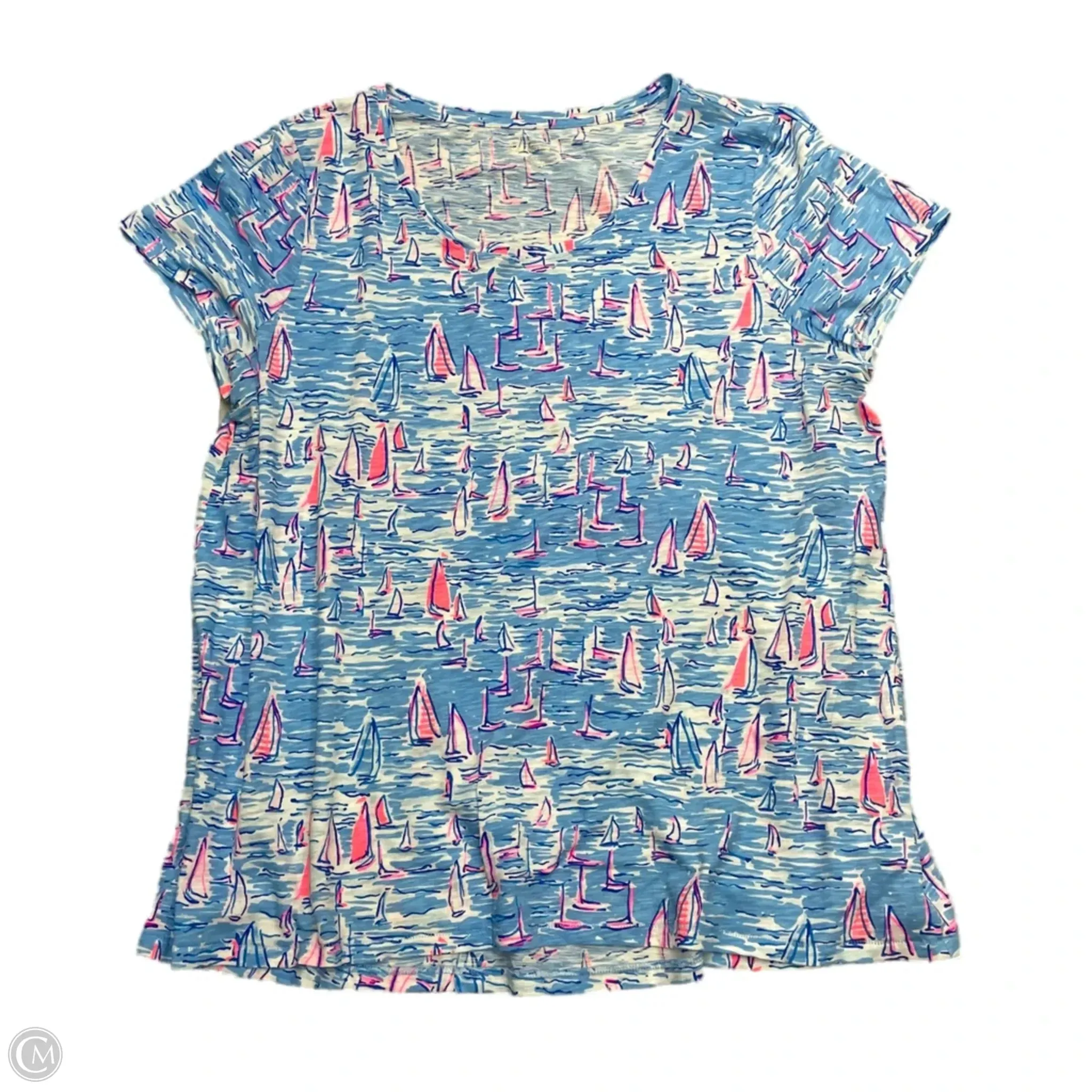 Flex Fit Popular Top Short Sleeve Designer By Lilly Pulitzer In Blue, Size: Xxl