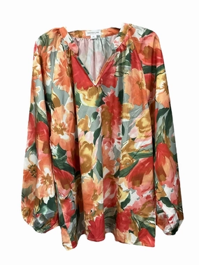 Flowy Tunic Built In Filter Layer Orange Blouse Long Sleeve Chicsoul, Size 1x